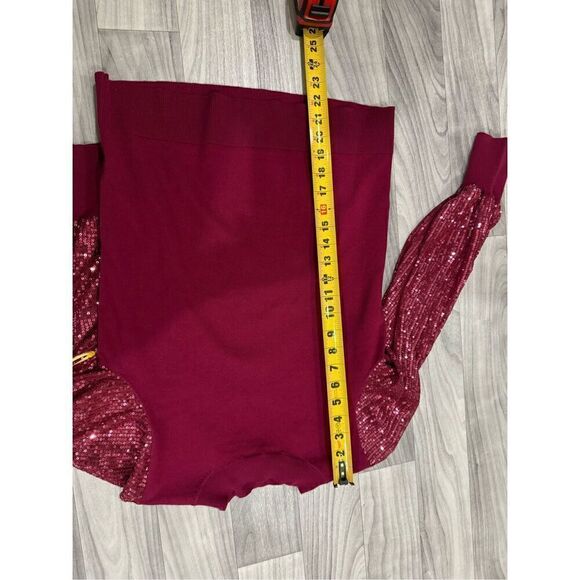 CeCe Burgundy Mock Neck Sequin Sleeve Knit Top Blouse - Picture 11 of 11